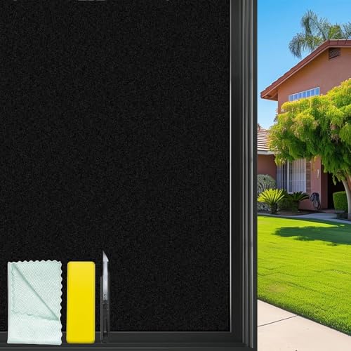 Bloss Blackout Window Film Privacy, 100% Sun Blocking Privacy Film for Glass, Removable Room Darkening Black Out Window Tint, Static Cling Frosted Glass Film (Black/Matte, 17.7" x 78.7")