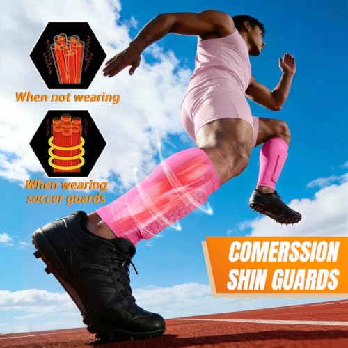 XZQTIVE Soccer Shin Guards Shin Defender for Kids Youth Adult, Ski Shin Guard Calf Compression Sleeve with Honeycomb Shin Pads - color: hot pink, size: Small