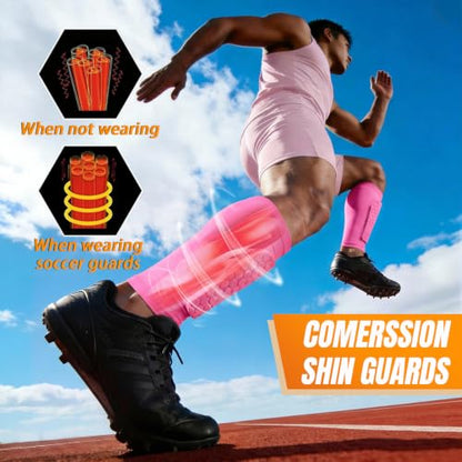 XZQTIVE Soccer Shin Guards Shin Defender for Kids Youth Adult, Ski Shin Guard Calf Compression Sleeve with Honeycomb Shin Pads - color: hot pink, size: Small