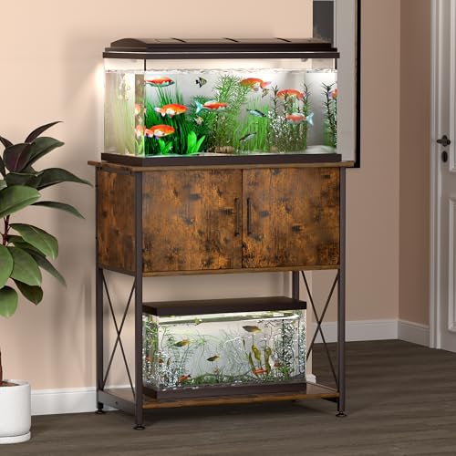 Herture 20-29 Gallon Aquarium Stand Metal Frame Fish Tank Stand with Cabinet Storage, for 20 Gallon Long Aquarium,30.7" L*16.5" W Tabletop,330LBS Capacity Rustic Brown and Black PG01YGN