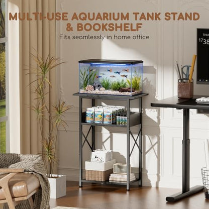 10 Gallon Fish Tank Stand with Storage Shelves, 3-Tier Aquarium Stand with Rust-Proof Metal Frame, Heavy Duty Waterproof Reptile Turtle Tank Stand for Home Office Up to 150LBS, 21.5" L x 11.5" W x 30" H, Black