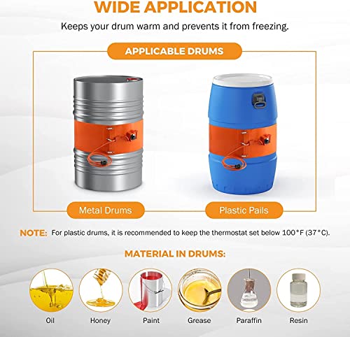 Adjustable Metal Drum Heater, Silicone Pail Heater Pad with 30‑150℃ Thermostat, Flexible Temperature Control for Oil Drums & Liquefied Tanks - Digital Display
