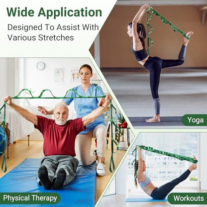 Stretch Strap With Loops For Physical Therapy And Yoga, 8 ft Long | Non-elastic Leg Straps For Knee Rehab, Yoga Straps For Stretching With Loops, 8 ft Long x 1.2 inch Wide