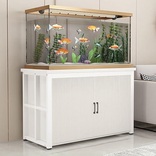 Aquarium Stand, Fish Tank Stand, Glass Container Base Cabinet With Storage Space, Suitable For Fish Tanks, Turtle Tanks, And Reptile/Amphibian Enclosures(White+White,35.4x15.7in)