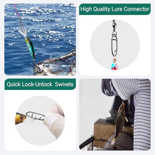 High Strength Fishing Swivels Stainless Clips Steel Snap Swivels Barrel Connector Saltwater Swivel Fishing Rolling Black Nickel - size: Size 4+M (57lb) 50 pcs