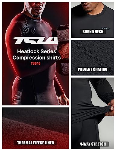 TSLA Men's Thermal Long Sleeve Compression Shirts, Athletic Base Layer Top, Winter Gear Running T-Shirt - color: 2pack Black/Charcoal, size: XX-Large