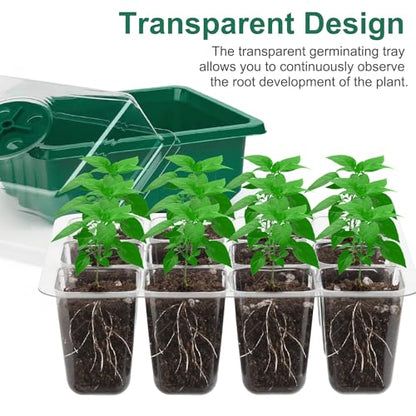 12 Pack Seed Starter Tray Seed Starter Kit (144 Cells Total Tray) with Humidity Adjustable Dome, for Seeds Growing Starting Plant Germination Trays, Mini Green House Germination Trays.