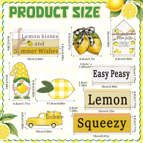 11 Pcs Lemon Table Decorations Set Lemon Tiered Tray Decor Summer Wooden Top Farmhouse Rustic Wooden Coffee Table Centerpieces for Home Kitchen Office Decorations - style: Lemon
