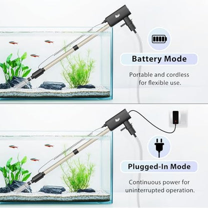 AQQA Aquarium Vacuum Gravel Cleaner 20W Electric Rechargeable Fish Tank Cleaner Tools for Automatic Water Changing, Debris Clean& Sand Washing, Strong Suction with 4-Speed Adjustable (20W, 480GPH) - size: 20W 480GPH