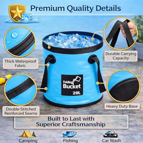 Tessco for you 3 Pcs 5 Gallon Bucket Collapsible Foldable Bucket with Handle for Beach Camping Fishing to Hold Water Folding Container Carry Bag Portable Fold up Lightweight - color: Blue