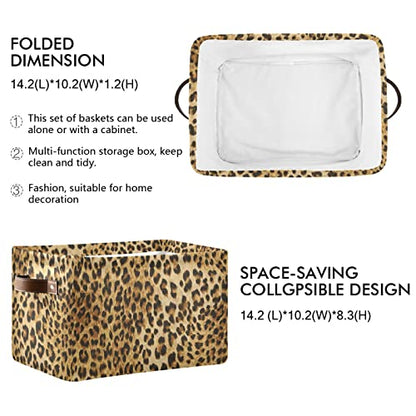 Leopard Print Storage Bin Animal Canvas Toys Storage Basket Bin Large Storage Cube Box Collapsible with Handles for Home Office Bedroom Closet Shelves，1 pc