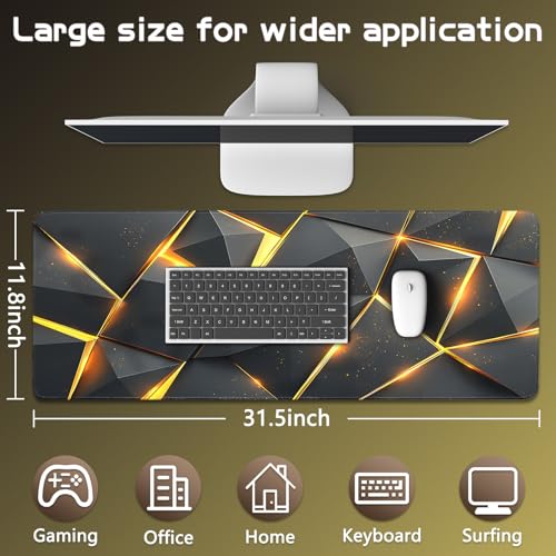 Gaming Mouse Pad - (31.5"×11.8") Honeycomb Large Mouse Pads for Desk - Desk Mat for Keyboard and Mouse with Non-Slip Base, Desks Pad Matfor Game/Office & Home (Black Gold) - color: Black Gold
