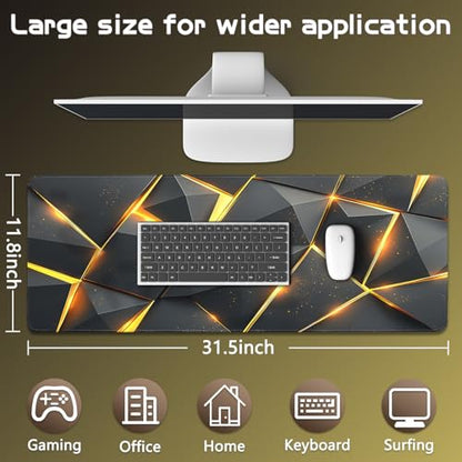 Gaming Mouse Pad - (31.5"×11.8") Honeycomb Large Mouse Pads for Desk - Desk Mat for Keyboard and Mouse with Non-Slip Base, Desks Pad Matfor Game/Office & Home (Black Gold) - color: Black Gold