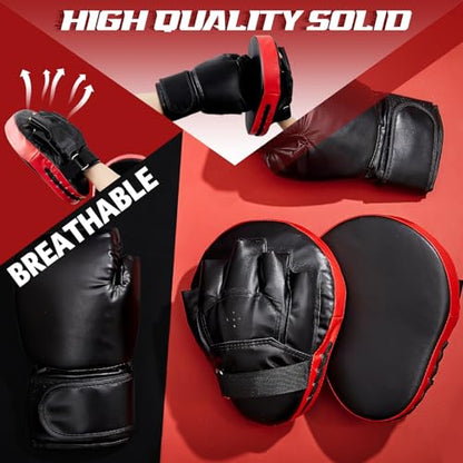 Foilswirl 2 Pairs Boxing Gloves and Punching Mitts Set - color: Red & Black
