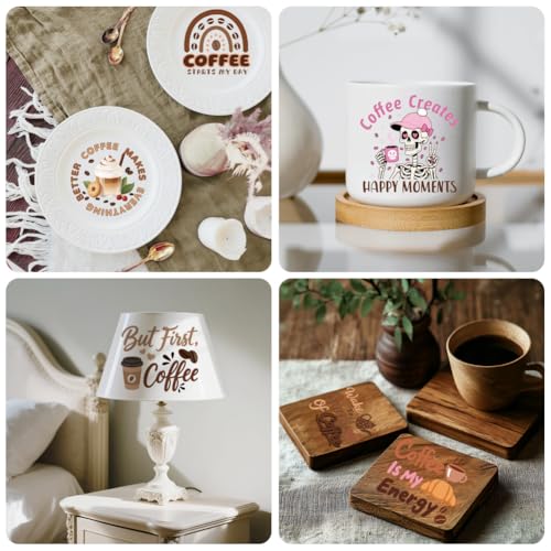 Peacoblue 18 Sheets Rub on Transfers for Crafts, Coffee and Words 3.6"x3.9" UV DTF Cup Wraps Waterproof Rub on Cold Transfers Stickers for Wood Glass Metal Cup Tumblers Mirrors Mugs Home Decor - style: Coffee and Words