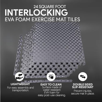 BalanceFrom Puzzle Exercise Mat 1" Thick, EVA Interlocking Foam Floor - color: Grey, style: One Inch Thick, 24 Square Feet