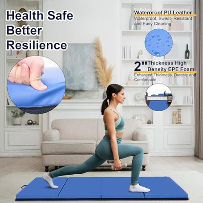 Polar Aurora 3'x6'x2 Thick Folding Gymnastics Exercise Mat Aerobics Stretching Yoga Mats - color: Blue