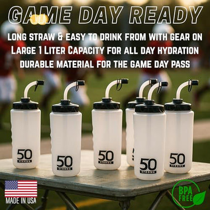 50 Strong 1 Liter BPA-Free Plastic Round Sports Water Bottle with Straw - 6 Pack - size: 6 Pack