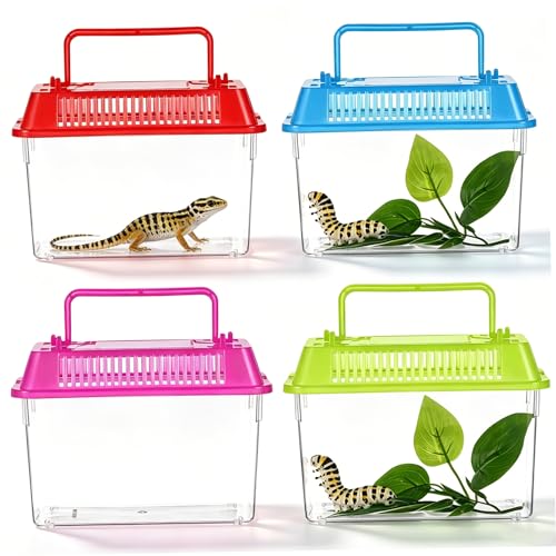 Tadpole Tank, 4 Pcs Portable Fish Tanks, Transparent Eco-Friendly Plastic Fish Tank Set with Handle, Tadpole for Small Aquatic Pets & Reptiles..