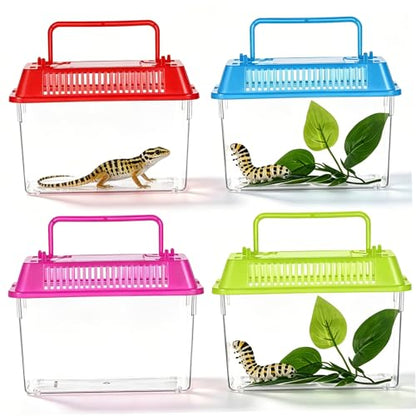 Tadpole Tank, 4 Pcs Portable Fish Tanks, Transparent Eco-Friendly Plastic Fish Tank Set with Handle, Tadpole for Small Aquatic Pets & Reptiles..
