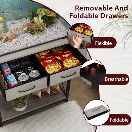 20-29-37 Gallon Fish Tank Stand with Power Outlet, Heavy Duty Metal Aquarium Stand with Two Storage Drawers for Fish Tank Accessories Storage, Perfect for Turtle Tank, Reptile Terrarium, Grey
