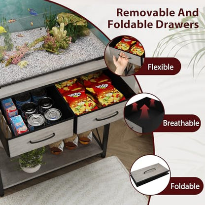 20-29-37 Gallon Fish Tank Stand with Power Outlet, Heavy Duty Metal Aquarium Stand with Two Storage Drawers for Fish Tank Accessories Storage, Perfect for Turtle Tank, Reptile Terrarium, Grey