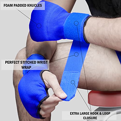 Slip on Boxing Hand Wraps Padded Thick Knuckle Inner Gloves 36 inches Elastic Wrist Strap Quick Wrap Under Mitts for Martial Arts, Muay Thai, MMA, Kickboxing Men Womem - color: Blue, size: Small