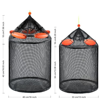Extra Large Foldable Floating Fishing Basket for Live Caught Fish, Heavy Duty Coated Mesh Bait Pen, Collapsible Mesh Fishing Basket