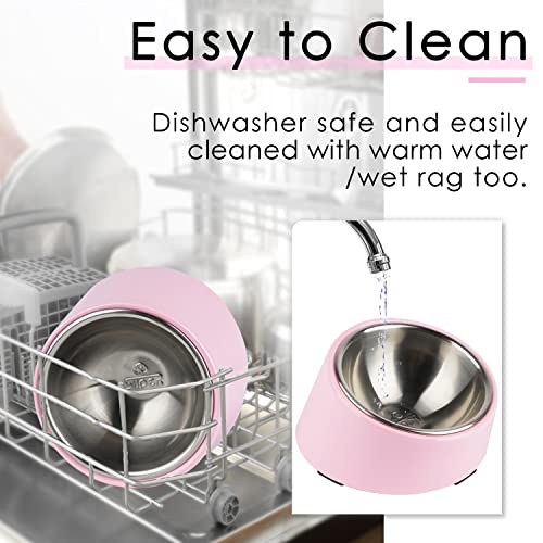 Super Design Mess Free 15° Slanted Bowl for Dogs and Cats, Tilted Angle Bulldog Bowl Pet Feeder, Non-skid & Non-spill, Easier to Reach Food M/1.5 Cup Light Pink