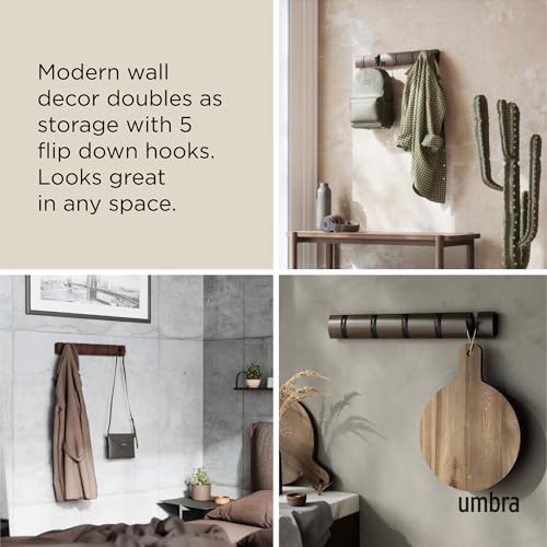 Umbra Flip Coat Rack, Wall Mounted 5-Hook Space Saving, Walnut/Black - color: Walnut/Black, size: 5 hook