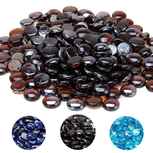 NICOLEKAY10-Pound Fire Glass Beads - 1/2 inch High Luster Fire Glass Drops for Fireplace Fire Pit | Gas Log Sets | Landscaping | Fish Tank (10 Pounds Amber) - color: Amber