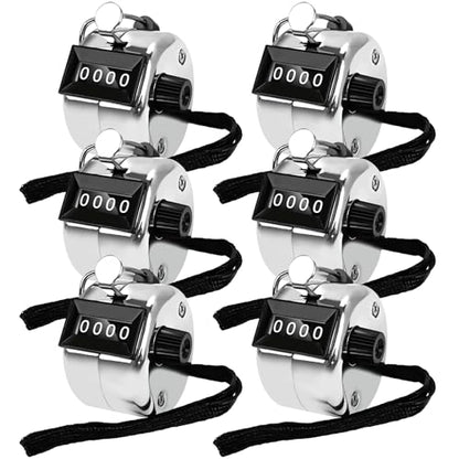 6 Pack Clicker Counter, Hand Tally Counters, 4 Digit Display Clicker - color: Silver Color