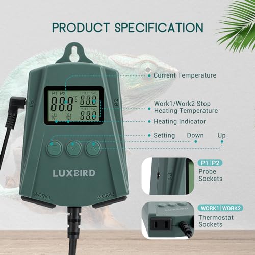 Reptile Heating Pad 8x12 Inch with Dual Output Reptile Thermostat LB-2SC Combo Set Under Tank Terrarium Heating Mat for Turtles, Lizards, Frogs, and Other Reptiles