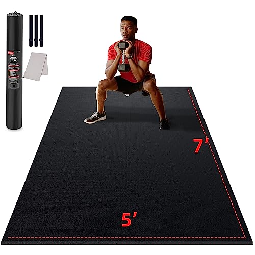 GymCope Large Exercise Mat for Home Workouts, 12x6/10x6/9x6/8x6/7x5/6x4 ft - color: 7'*5'Black