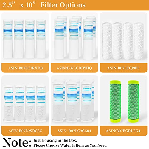 Geekpure 10-Inch Whole House Slim Water Filter Housing with Pressure Relief Valve - 3/4" NPT Brass Port-Fit for 2.5" x 10" Filters-Clear Pack of 3