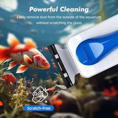 Aquarium Magnetic Glass Cleaner, Fish Tank Algae Scraper Brush Cleaning Tool for 1/4"-1/2" Thickness Glass, Floating Scrubber Brush Cleaner for Acrylic, 1 Detachable Scraper, Large