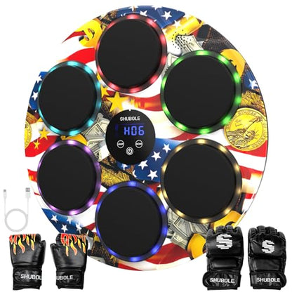 Music Boxing Machine for Kids & Adults - Wall Punching Pad with Lighting, 9-Speed Bluetooth Boxing Game with Gloves, Wall Mounted Exercise Equipment, 2026 Upgrade Boxing Equipment for Kids Age 6+ - color: US