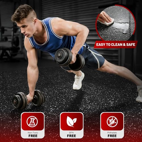 Interlocking Exercise Equipment Mats, 0.56" Thick 12 Tiles (48 Sq Ft) - Rubber Top Gym Flooring with High Density EVA Foam, Heavy Weight Workout Mats for Home GymFloor Protection,Black/White - size: 48 Sq Ft (12 Tiles)
