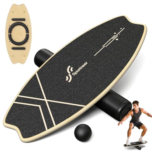 Sportneer Balance Board - 7 Mode Wobble Board with Roller & Ball | 7 Modes Balance Trainer, Adjustable Stoppers for Balance Training, Core Workouts, Stability, Surf Training & Physical Therapy - color: Beige