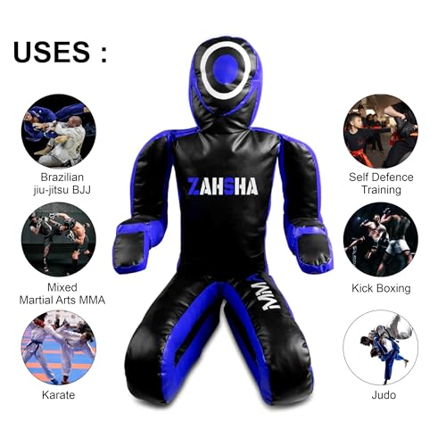 BJJ Wrestling Grappling Self Defense Training Vinyl Dummy, Unfilled - color: Blue, size: 60 inch|150cm|5 Feet