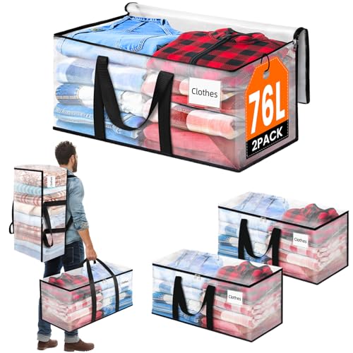 BlissTotes 2-Pack Large Moving Bags with Backpack Straps & Strong Zippers, Heavy-Duty Storage Bags Moving Boxes for Space Saving, Dorms, Transport, 76L-20 Gallons, Clear - size: 20 Gallons