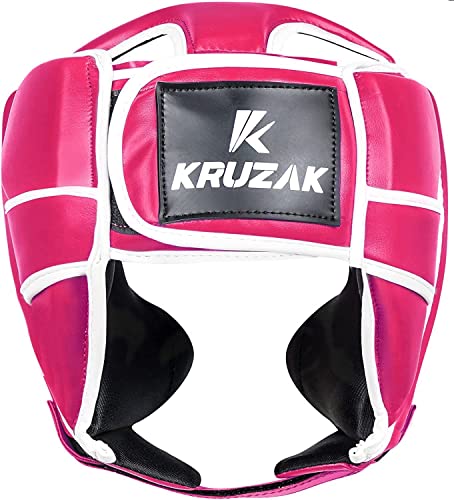 Kruzak Unisex Boxing Headgears - MMA Training, Adjustable Padded, Kara,Muay Thai Headgear, Kickboxing, Sparring, Martial Arts, Karate, Taekwondo MMA Body Equipment - color: Pink, size: Large-X-Large