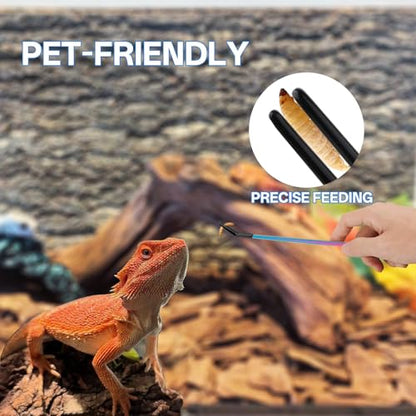 10.6" Colorful Reptile Feeding Tongs Set with Spoon(3 Pack) | Terrarium & Aquarium Essential Feeding Tools,Appropriate Length,Stainless Steel,Straight & Curved,Soft Rubber Tips