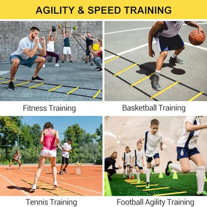 Footwork Ladder Portable 12 Rung Speed Training Equipment | 19.6ft Workout Ladder with Carry Bag for Football Basketball Baseball Tennis Volleyball Boxing Gym Outdoor Workout Fitness