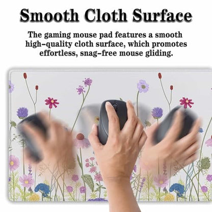 Desk Mouse Pad Flower Keyboard Mat, Mouse Pads Office Desk Pad, The Mousepad Non-Slip Rubber Base Waterproof with Stitched Edges, 35.4" X 15.7" for Work/Game/Office/Home Floral Nature Plant - color: Nature Plant