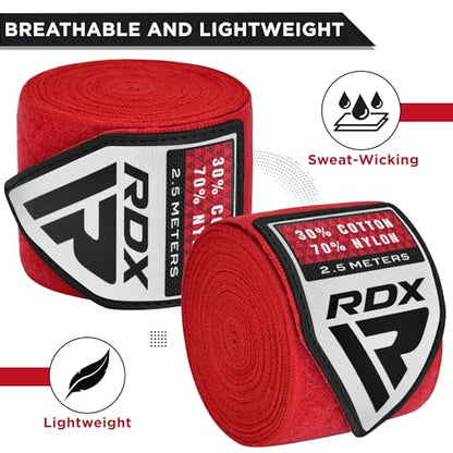 RDX Boxing Wraps Kids 2.5M Inner Gloves, Elasticated Thumb Loop Bandages, Junior Under Mitts Hand Fist Protector Wrist Support Straps, Muay Thai MMA Kickboxing Martial Arts Speed Bag Punching Training - color: RED