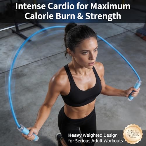 YUEDONG 7mm Thick PVC Jump Rope with Ball Bearings for Men and Women | 7mm thick PVC rope, ball bearings, ergonomic anti-slip grip, adjustable length, for cardio, fat burning and home workouts - color: BLUE