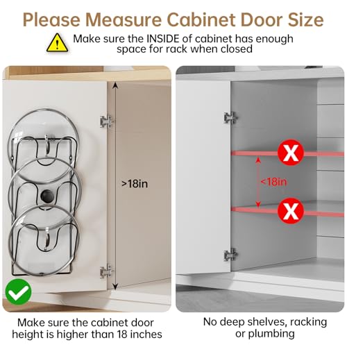2 Pack Pot Lid Organizer Rack for Cabinet Door, 6-Tier Pot Lid Holders inside Cabinet, No Drilling Adhesive Wall Door Mounted Rustproof Pots and Pans Cover Organizers for Kitchen Storage, Black