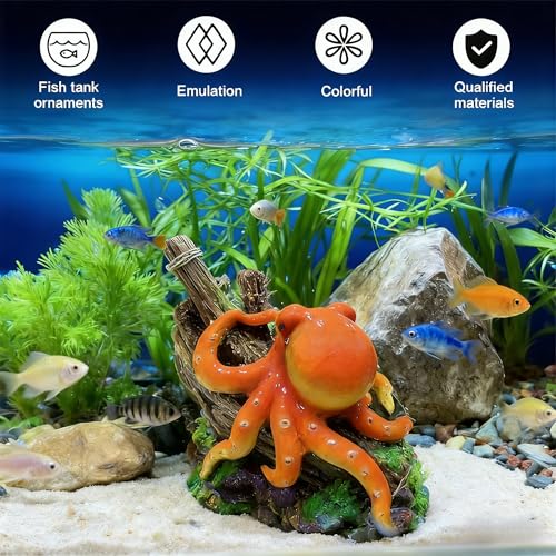 Small Octopus Fish Tank Decoration, Cute Resin Aquarium Ornament, Ideal Gift for Fish Farming Enthusiasts & Aquarists, Safe for Freshwater Saltwater Tank Landscaping