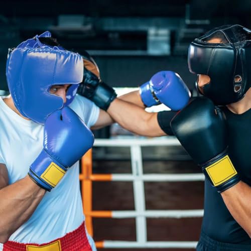 2 Pack Boxing Headgear for Men and Women, Adjustable Sparring Head Guard for Boxing, MMA, Kickboxing, Muay Thai and Taekwondo Training - color: Black,Blue